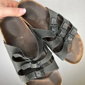 Birkenstock Florida Fresh Black Nubuck Leather Triple Strap Sandals EU‎ 38 US 7 thumbnail 2