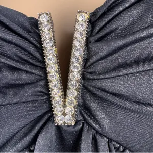FOREVER 21 Black Strapless Top Sz M Rhinestone V Club Date Night‎ Party Rave thumbnail 3