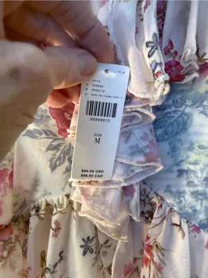 Anthropologie Floral Off-Shoulder Ruffle Crop Top - Pink & Cream thumbnail 8