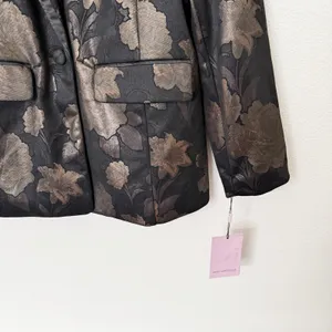 [Avec Les Filles] Black Gold Floral Print Jacquard Tuxedo Blazer Jacket NWT XL thumbnail 4