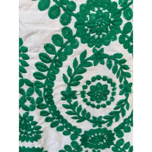 Sunday Up Green White Floral Embroidered Ruffle Neck Blouse Pearl Button Medium thumbnail 8