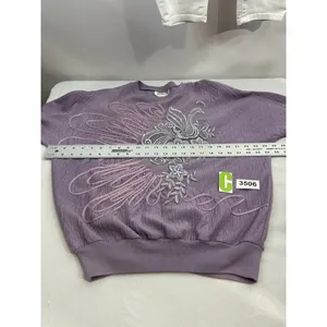 Womans Rafael Medium Purple Textured Embroidered Long Sleeve Pullover Sweatshirt thumbnail 5