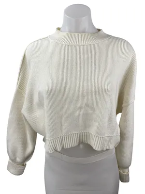 Free People Easy Street White Mock Neck Long Sleeve Crop Pullover Sweater Top XS thumbnail 1