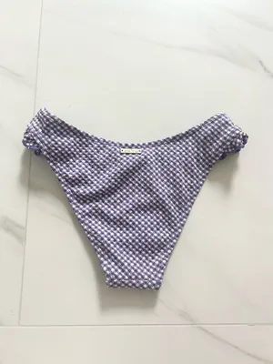 Women’s White & Purple Ruffle Gingham Bikini Bottoms - XS thumbnail 2