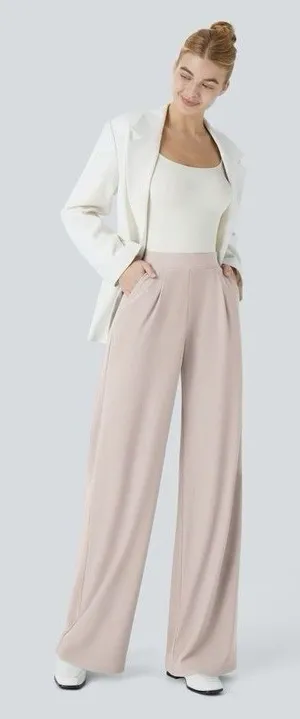 Halara Flex Wide Leg Pants Women’s Medium Ivory High Waisted MicroWaffle Stretch thumbnail 1