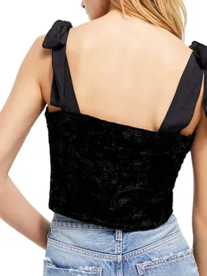 Free People Trapped In Your Love Tie Strap Velvet Tank Top in Black Small $98 thumbnail 5