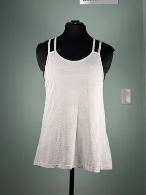 Women’s Beyond Yoga White and Gray Striped Spaghetti Strap Tank Size Small thumbnail 2