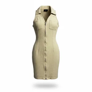 Vici neutral beige safari zip up sleeveless mini dress medium bodycon retro chic thumbnail 7