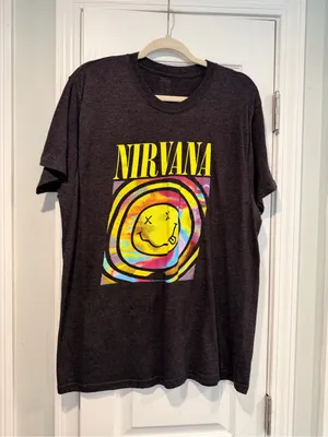 Nirvana Size 2XL Black Smiley Face Tie Dye Graphic Band T-Shirt Short Sleeve thumbnail 1