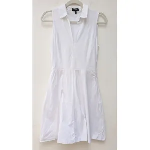 Theory Women's Shirt Dress Collared Flare $465 Sleeveless V-Neck White Size 4 thumbnail 2