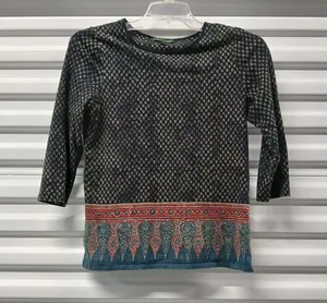 Lauren Ralph Lauren Women's Top Medium Black Print Pullover Stretch Sweater Boho thumbnail 1
