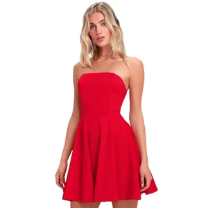 Lulus About a Twirl Red Strapless Skater Dress size Medium NWT thumbnail 5