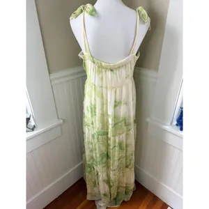 Line & Dot Green Tie Dye Tiered Maxi Dress Tie Strap Large Cottagecore Summer thumbnail 4
