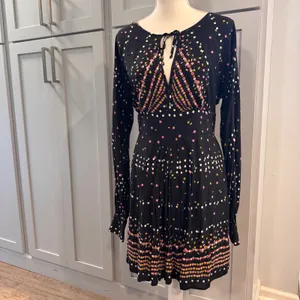 Free People Coryn Black Cherry Print Open Back Long Sleeve Mini Dress Size 12 thumbnail 3