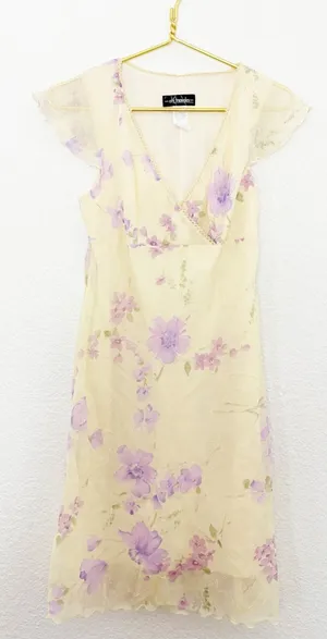Vintage 90s City Triangles Butter Yellow Floral Midi Dress Fairy Coquette Y2K thumbnail 1