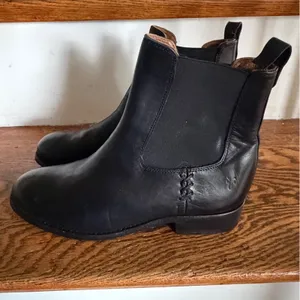 Frye Melissa Chelsea Black Leather Ankle Boots 6B 3475453 Stacked Heel thumbnail 2