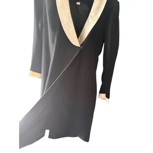 Talbots Vintage Tuxedo Wrap Dress Black Cream Silk Trim Shawl Collar Size 8 thumbnail 2