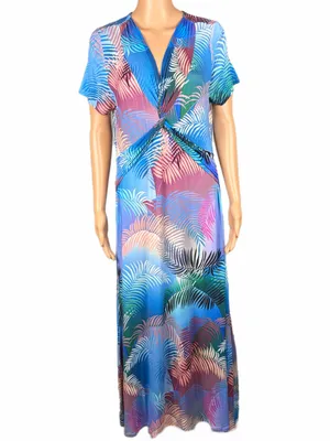 SOFT SURROUNDINGS Anya Ombré Palm Twist Front Maxi Dress Stretch Size Small thumbnail 2