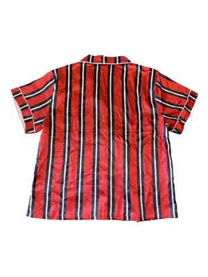 Women’s Orange Striped Satin Pajama Set - Classic Short Sleeve & Pants thumbnail 3