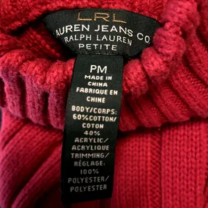 Lauren Ralph Lauren Jeans Turtleneck Sweater Ribbed Knit Fitted Red Petite M thumbnail 3