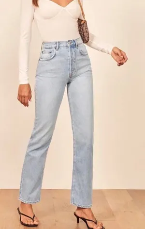 Abercrombie & Fitch Ankle Straight Ultra High Rise Jean Light Wash Distressed 32 thumbnail 1