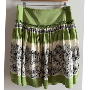 Anthropologie style Green Toile Print Cotton Boho Peasant‎ Skirt Cottagecore thumbnail 1
