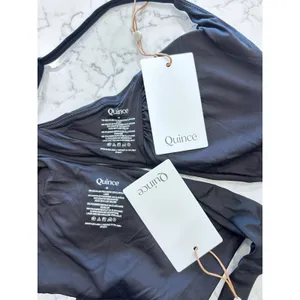 NWT Quince Black Italian V Neck Bikini Top & Low Rise Bottoms Set Size Medium thumbnail 3