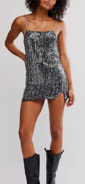 Free people midnight kiss mini slip dress charcoal color combo thumbnail 1