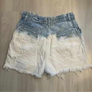 Chic Ombre dip dye ripped blue white denim jean shorts size 2 frayed hem thumbnail 7