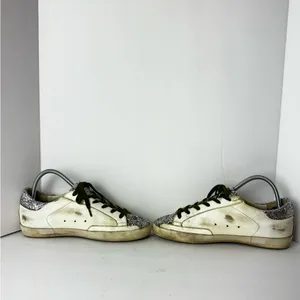 Golden Goose White Sneakers with Silver Glitter and Leopard Star Size 39 thumbnail 16