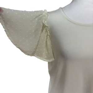 Adrianna Papell‎ Top Womens M Ivory Chiffon Flutter Sleeve Cottagecore Career thumbnail 2