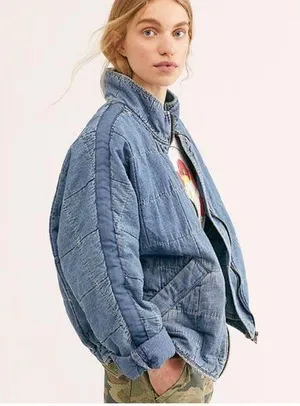 Free People Dolman Quilted Knit Jacket, Cali Indigo xL thumbnail 1