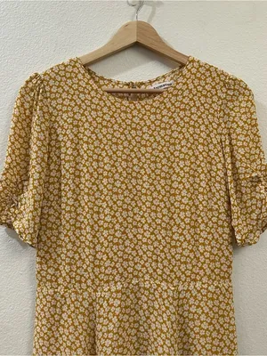 Reformation Gracie Short Sleeve Floral Print Crepe Mini Dress In Peru Yellow 12‎ thumbnail 6