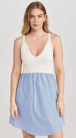 Kule Tuckernuck Esmee‎ Crochet Top Stripe Poplin Skirt Dress Size Small thumbnail 1