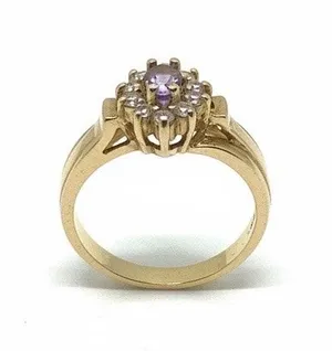 Simulated Amethyst and Crystal Halo Ring Gold thumbnail 1