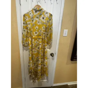Banana Republic Floral Dress Yellow Midi Tiered Romantic Cottagecore Womens 10P thumbnail 5