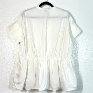 1X Plus Size Victoria Beckham White Poplin Gathered Waist Top Minimalist Blouse thumbnail 4