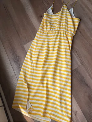 J.Crew 100% Silk Yellow White Striped Maxi Dress Side Slits thumbnail 3