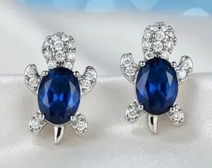 Blue Turtle Crystal Stud Earrings thumbnail 1