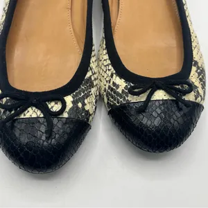 J Crew Factory Sz 7 Ballet Flats Slip On Shoes Snakeskin Print Black Cream thumbnail 4