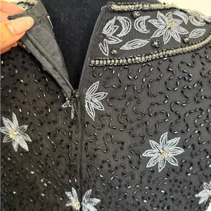 Vintage Cote d’Azur Black Beaded Top | Silk Floral Embroidery size small thumbnail 6