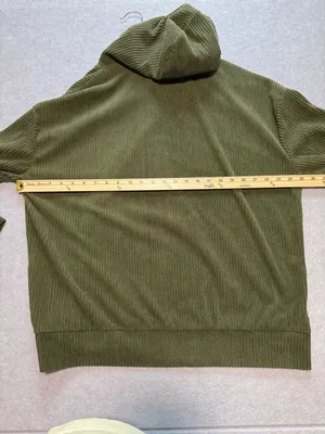 Olive Green Corduroy Oversized Pullover Hoodie with Pocket thumbnail 3
