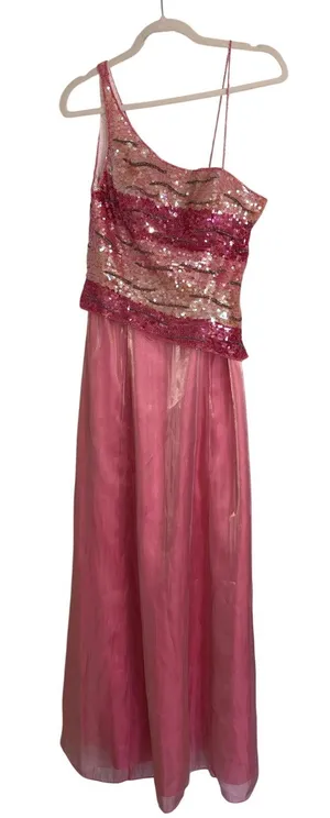 Party Time Evening Gown Pink Sequin Size M 14 Chiffon Prom Quinceañera Pageant Maxi Dress thumbnail 1