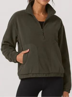 Vuori Aspen Half Zip in Olive M thumbnail 1