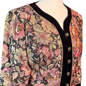 Vintage 80s Scott McClintock Floral Brocade Velvet Evening Jacket Gold Approx M thumbnail 2