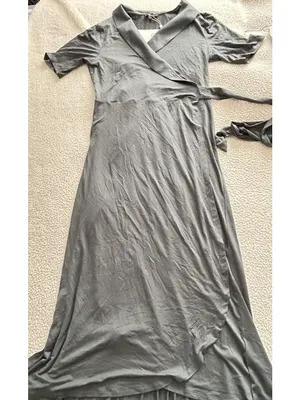 Quince Tencel Jersey Midi Wrap Dress Dark Olive Green Size L thumbnail 12