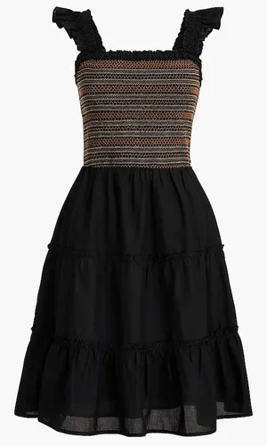 J.Crew‎ Factory Women's Black Cotton Smocked Tiered Ruffle Mini Dress Size Small thumbnail 1