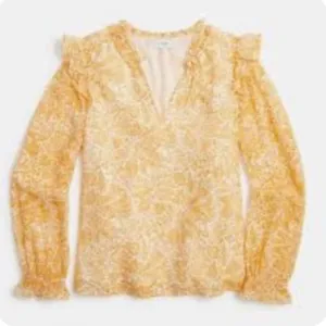 J.Crew Yellow Floral Long Sleeve V-Neck Ruffle Blouse Top small thumbnail 12