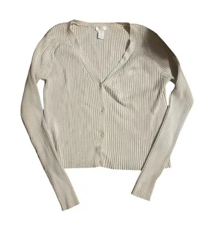 Zara Cream Ribbed Button-Front Women's Cardigan Sweater thumbnail 1