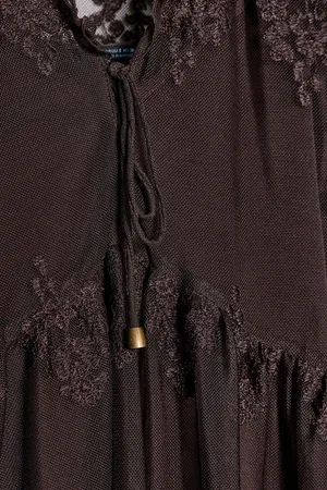 ZARA Sheer Brown Lace-Trim Peasant Bohemian Flared Sleeve Blouse Top thumbnail 9